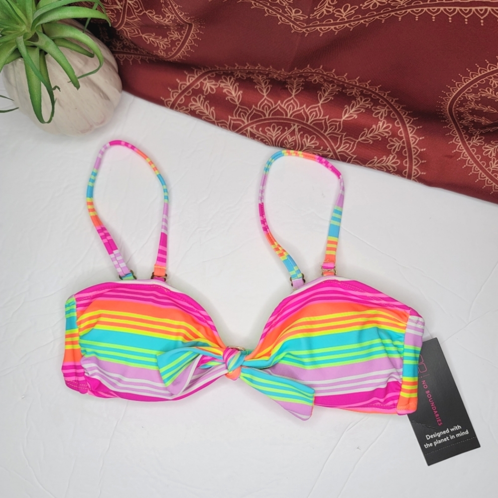 No Boundaries Bikini Top Neon Stripes Small (3-5) NWT